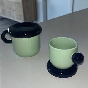 Anthropologie Rika Green Coffee Mug Set 4 piece